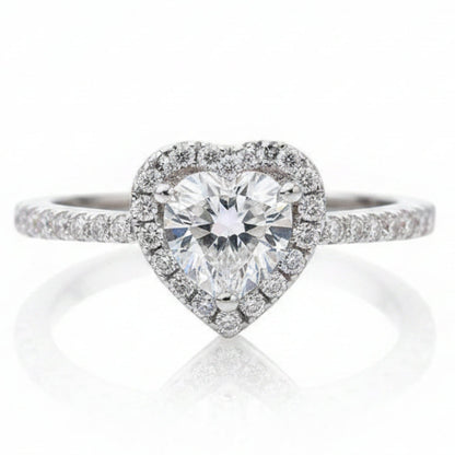 European Diamond Heart 1 Carat Moissanite Ring set in Platinum Plated 925 Silver (GRA) Capella Jewellery
