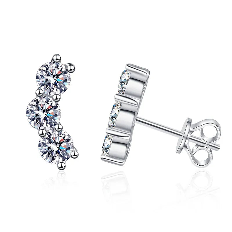 Elegant Three Stars 1.2 Carat Moissanite Diamond Earrings set in Platinum Plated 925 Silver (GRA)
