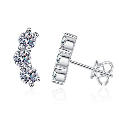 Elegant Italian Three Stars 1.2 Carat Moissanite Earrings set in Platinum Plated 925 Silver (GRA) Capella Reya pic 1
