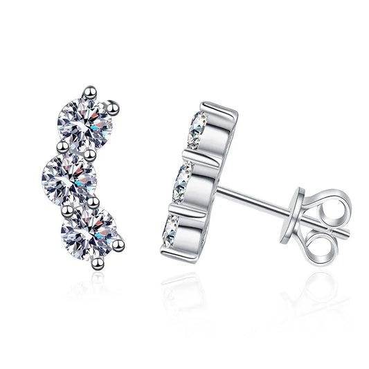 Elegant Italian Three Stars 1.2 Carat Moissanite Diamond Earrings set in Platinum Plated 925 Silver (GRA)
