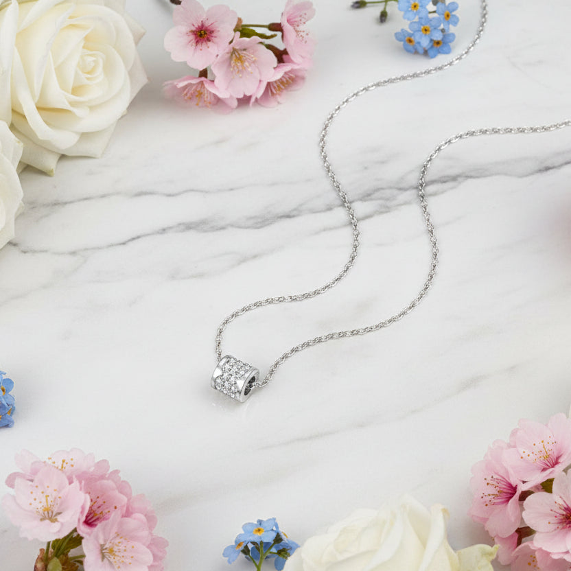 Beijing Inspired Design Micro Inlay 1 Carat Moissanite Diamonds Necklace set in 925 Silver (GRA)
