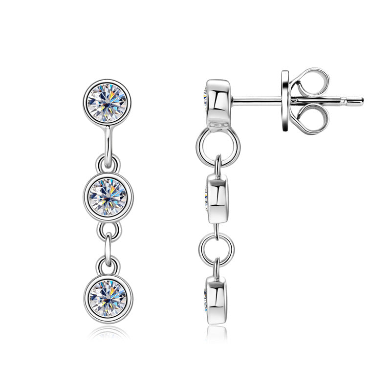 European Three Drop Tassel 0.6 Carat Moissanite Diamond Earrings set in 925 Silver (GRA)