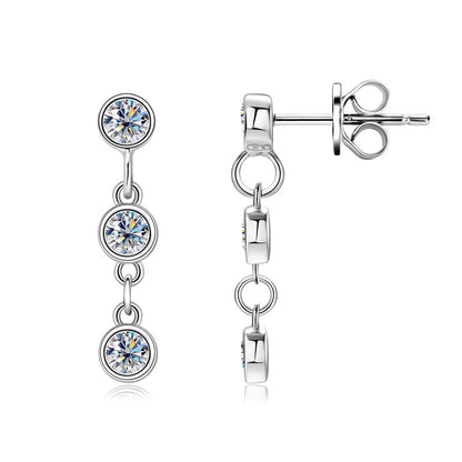 Three Drop Tassel 0.6 Carat Moissanite Earrings set in 18K White Gold Plated 925 Silver (GRA) Capella Reya pic 1