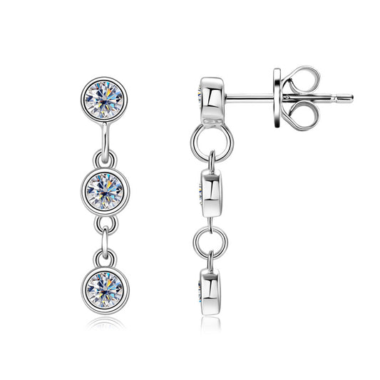 Three Drop Tassel 0.6 Carat Moissanite Diamond Earrings set in 18K White Gold Plated 925 Silver (GRA)