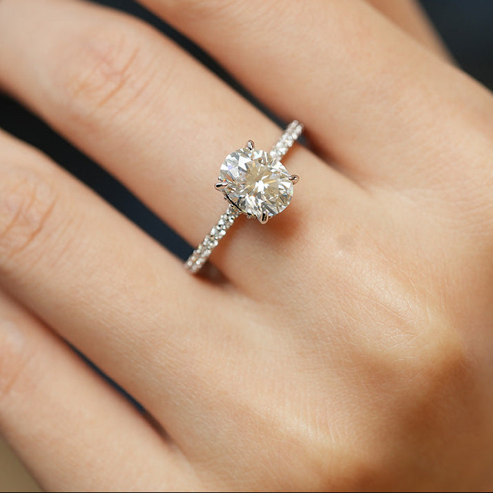 Classic European Oval Cut 3 Carat Moissanite Diamond Ring set in Platinum Plated 925 Silver (GRA)