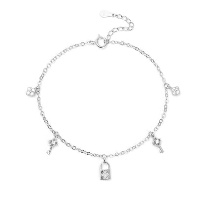 European Lock & Key Design Natural Inlay Zircon Gemstone Bracelet set in Platinum Plated 925 Silver Capella Jewellery