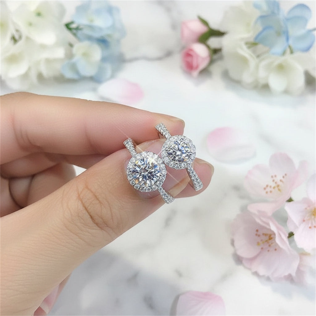 French Round Pavé Design 3 Carat Moissanite Diamond Ring set in 18K White Gold Plated 925 Silver (GRA)