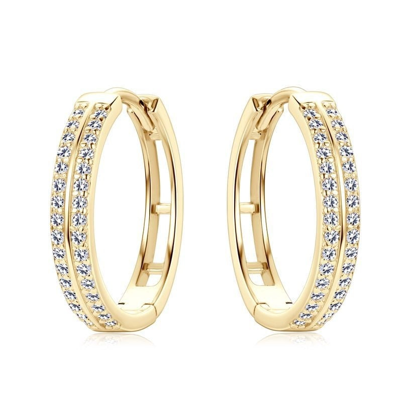 Modern Twin Row Hoop Moissanite Diamond Earrings set in Gold Plated 925 Sterling Silver (GRA)