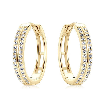 Modern Italian Twin Row Hoop Moissanite Earrings set in Gold Plated 925 Sterling Silver (GRA) Capella Reya pic 1