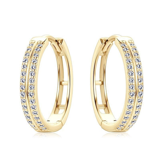 Modern Italian Twin Row Hoop Moissanite Diamond Earrings set in Gold Plated 925 Sterling Silver (GRA)