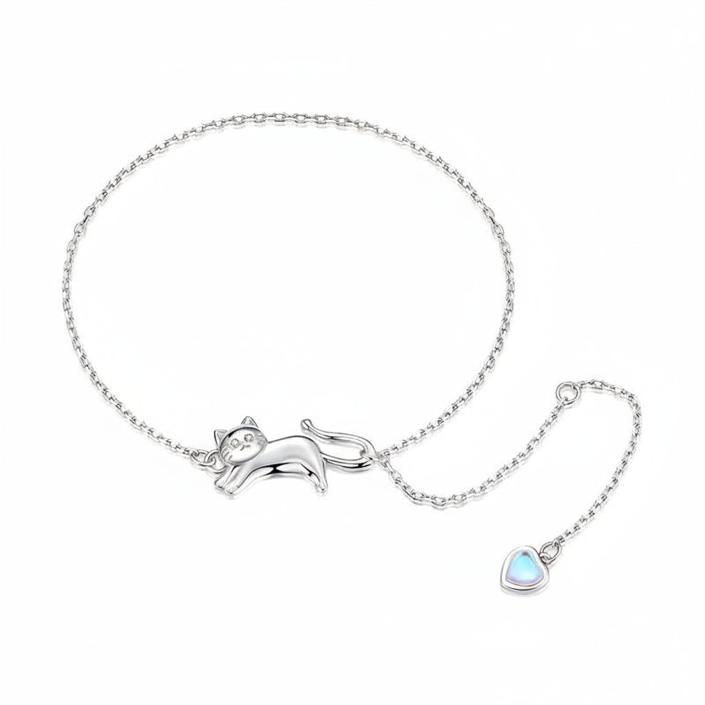 Cute Kitty Cat Motif Charm Bracelet set in Premium 925 Sterling Silver