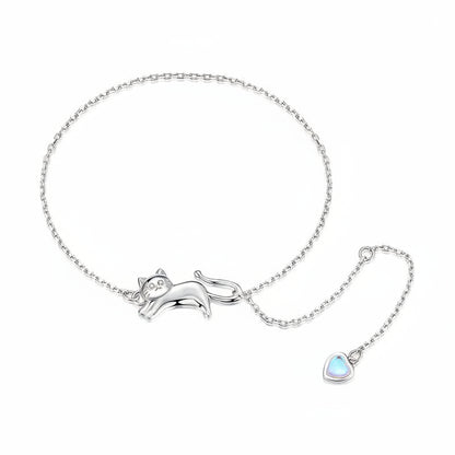 French Cute Playful Kitty Cat Motif Charm Bracelet set in Platinum Plated 925 Sterling Silver Capella Jewellery
