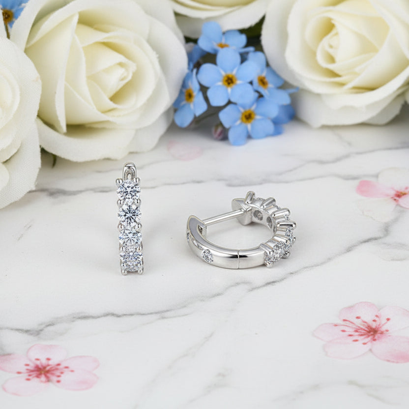 French Single Row 1 Carat Moissanite Diamond Earrings set in Platinum Plated 925 Silver (GRA)