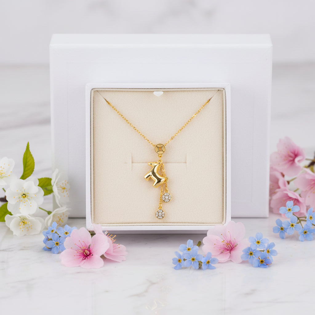 Lucky Pony Natural Zircon Gemstone Necklace set in 18K Gold Plated 925 Sterling Silver