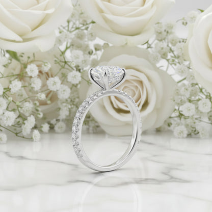 European Solitaire Pavé Inlay Sides 2 Carat Moissanite Ring set in 18K White Gold Plated 925 Silver (GRA) Capella Jewellery
