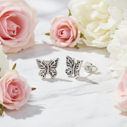 Japanese Inspired Antique Retro Ziyun Butterfly Motif Earrings set in 925 Sterling Silver Capella Jewellery
