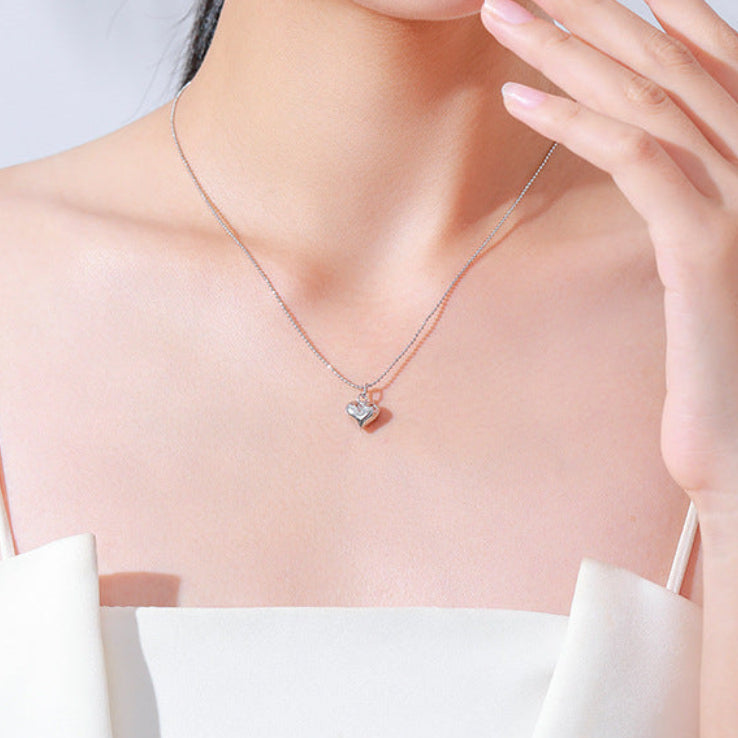 Elegant Love Heart Design Silver Pendant Bead Necklace Set in 925 Sterling Silver
