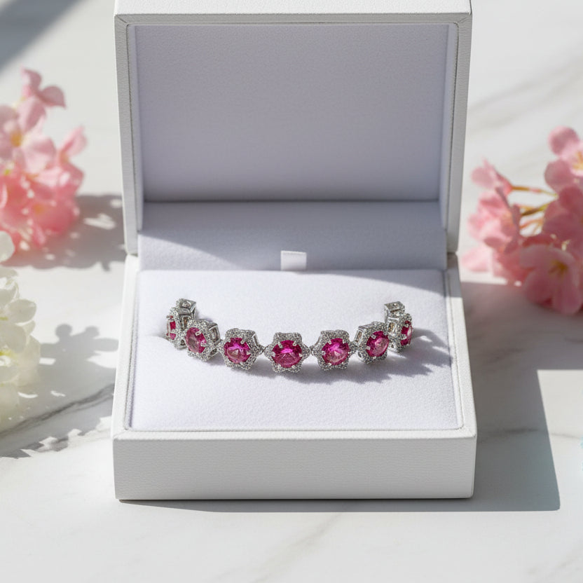 Stars and Flowers Inlaid Natural Zircon Gemstone Bracelet set in Platinum Plating