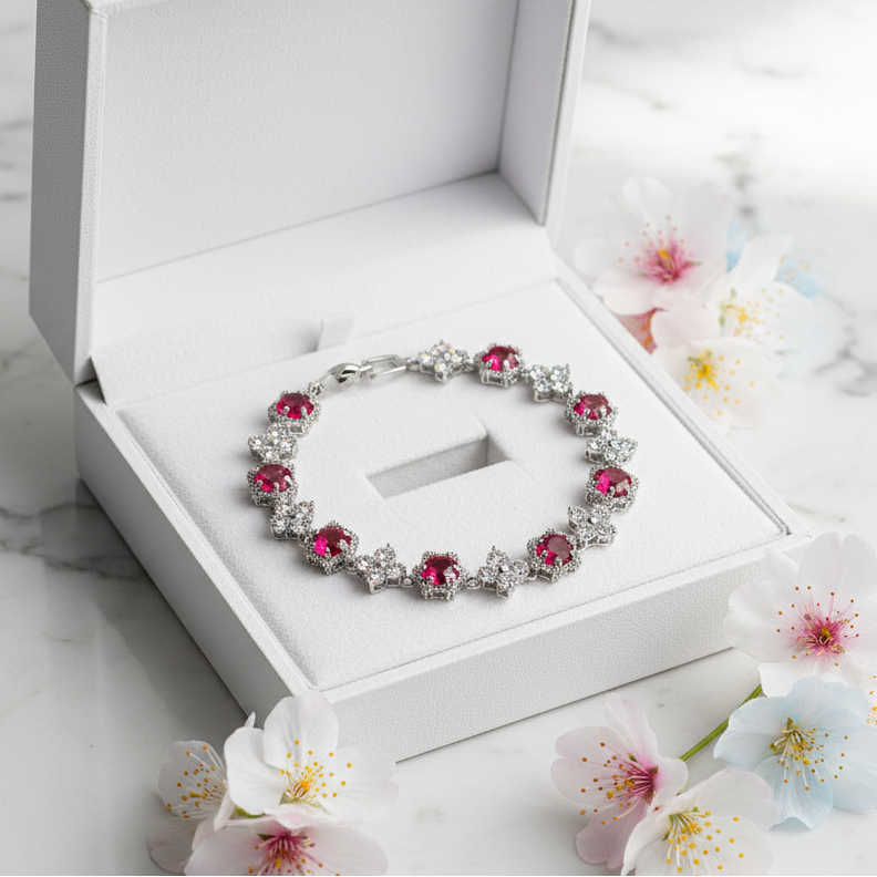 European Stars and Flowers Inlaid Natural Zircon Gemstone Bracelet set in Platinum Plating Capella Jewellery