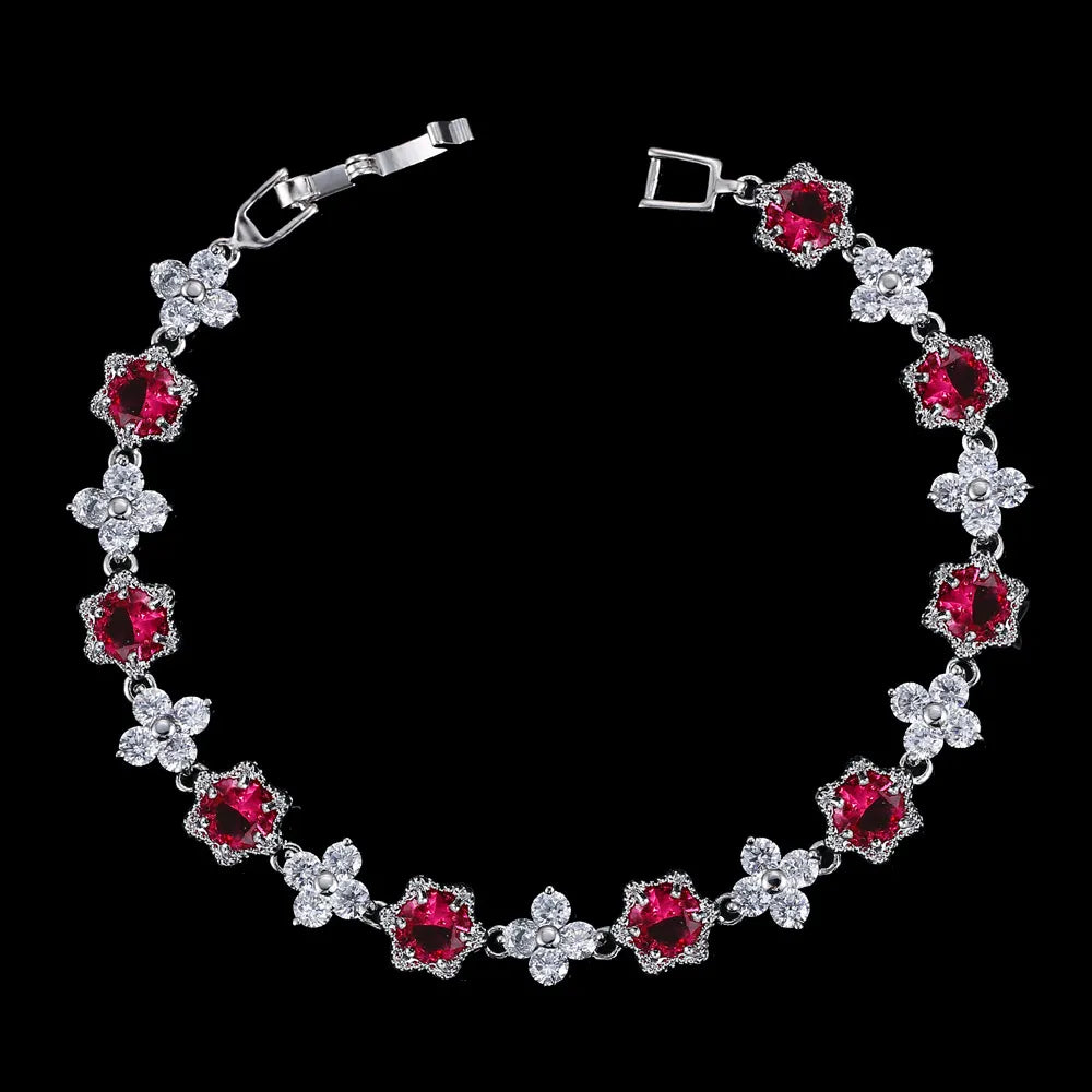 European Stars and Flowers Inlaid Natural Zircon Gemstone Bracelet set in Platinum Plating Capella Jewellery