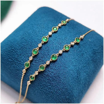 Delicate Japanese Jade and Natural Zircon Gemstone Inlaid Bracelet set in 18K Gold Plating Capella Jewellery