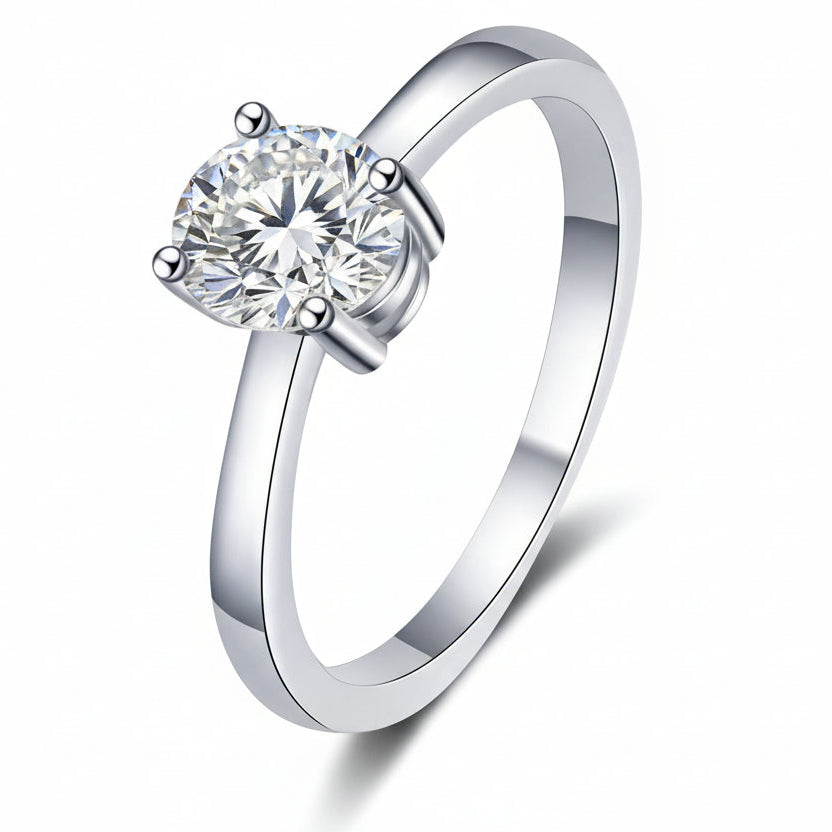 Italian Modern Four-Claw Oval 1 Carat Moissanite Diamond Ring in 18K White Gold 925 Silver (GRA)