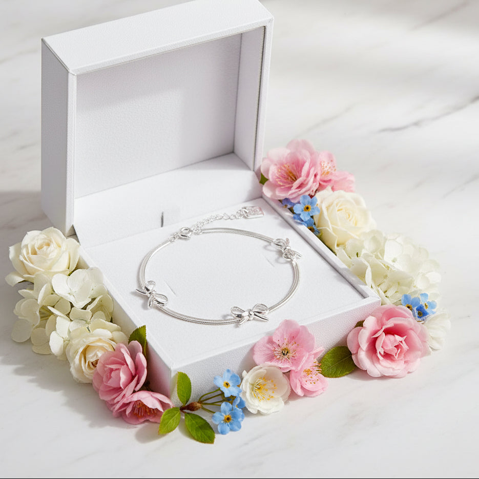 Classic Snake Bone Three Bow Bracelet set in Premium 925 Sterling Silver