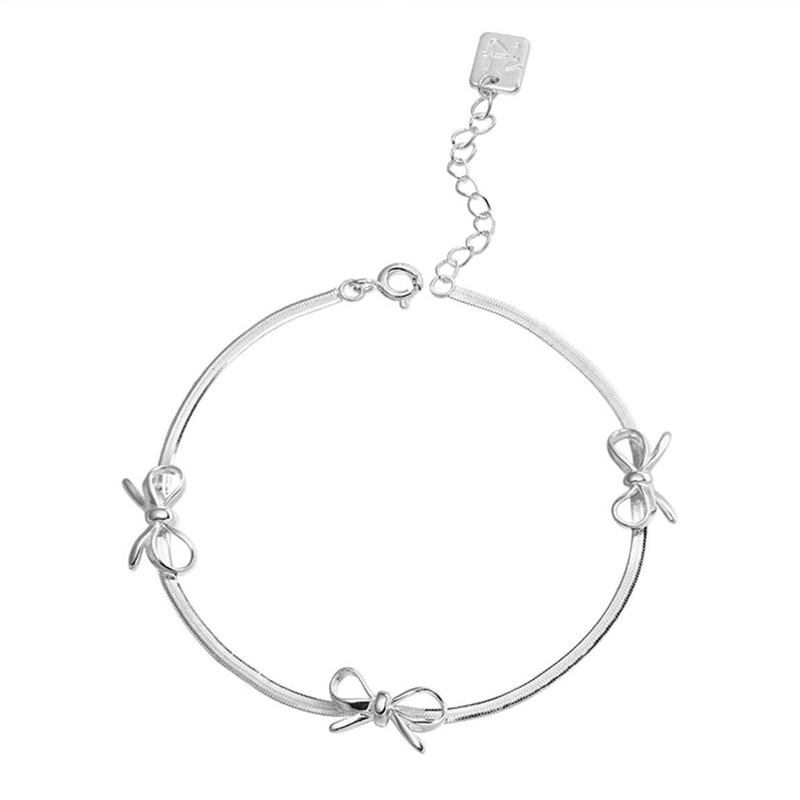 Classic Snake Bone Three Bow Bracelet set in Premium 925 Sterling Silver