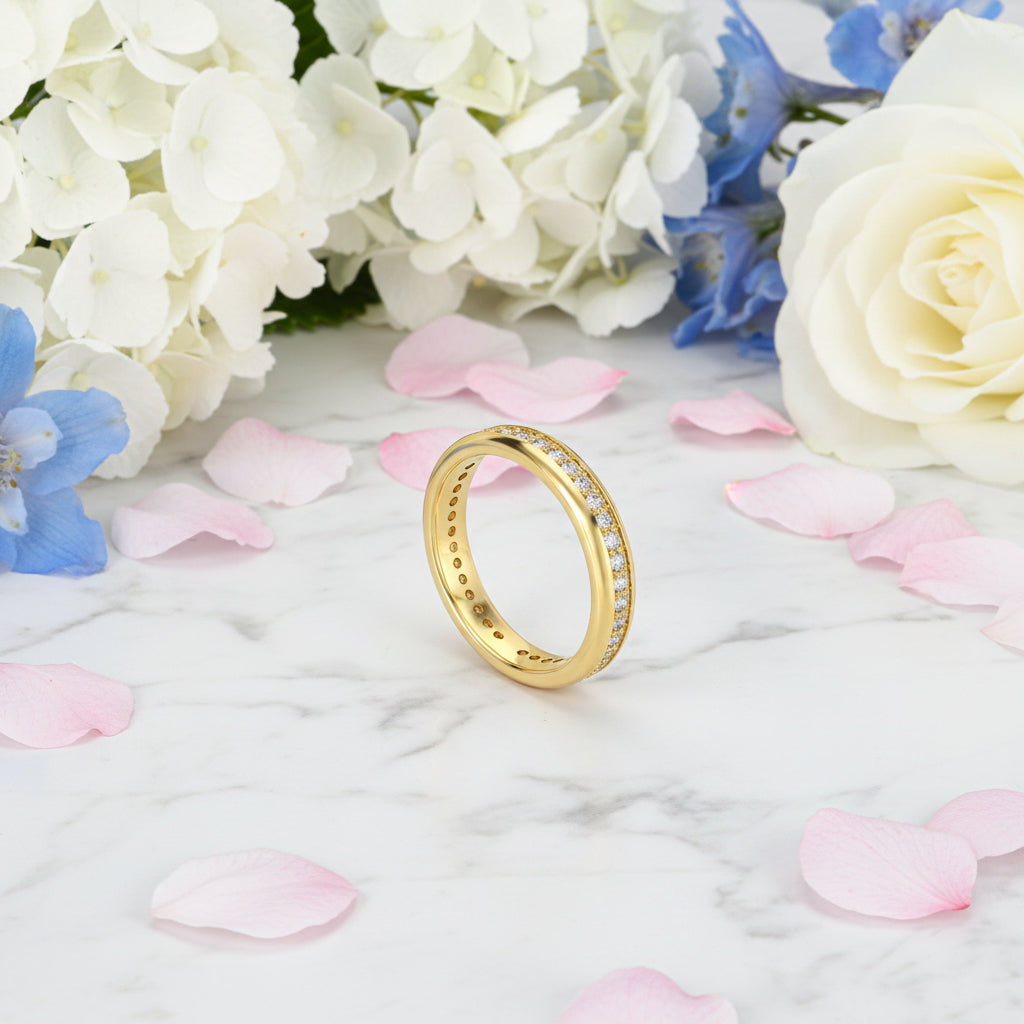 European Eternity Pavé Micro Inlay Natural Zircon Gemstone Ring set in 18K Gold 925 Silver