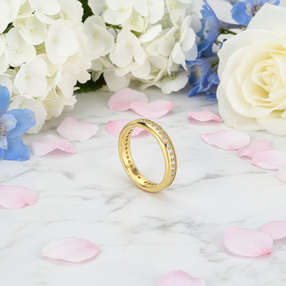 European Eternity Pavé Micro Inlay Natural Zircon Gemstone Ring set in 18K Gold Plated 925 Silver Capella Jewellery