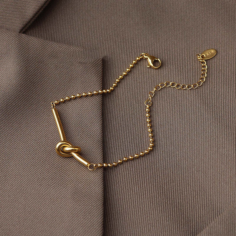 18K Gold Women's Heart Shaped Bead Chain Bracelet Titanium Stainless Steel