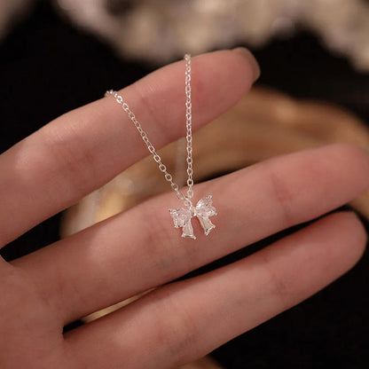 European Princess Bow Micro Natural Zircon Gemstone Pendant Necklace set in Pure 999 Silver Capella Jewellery