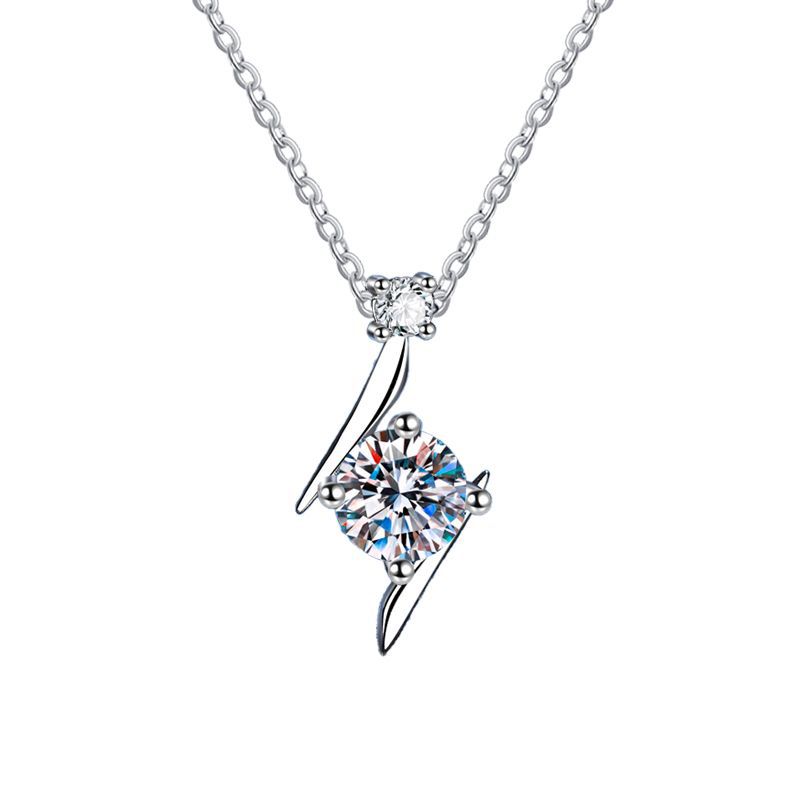 Lightning Strike 1 Carat Moissanite Diamond Necklace set in Platinum plated 925 Silver (GRA)