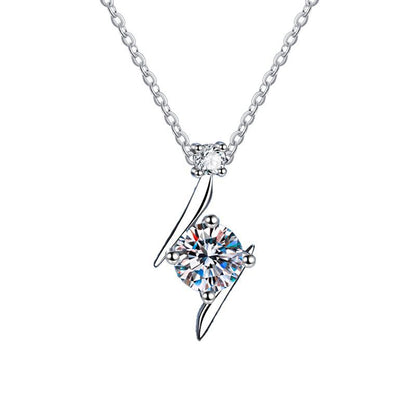 Lightning Strike Design 1 Carat Moissanite Necklace set in Platinum plated 925 Silver (GRA) Capella Jewellery