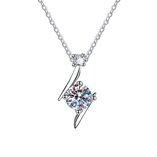 Lightning Strike Design 1 Carat Moissanite Diamond Necklace set in Platinum plated 925 Silver (GRA)