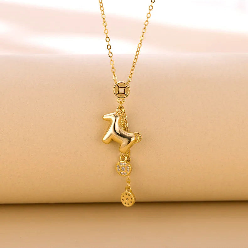 Italian Lucky Pony Natural Zircon Gemstone Necklace set in 18K Gold Plated 925 Sterling Silver Capella Jewellery