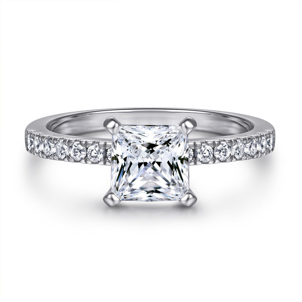 America Design Square 1.2 Carat Zircon Diamond Ring Set with 18K White Gold Plated S925 Silver
