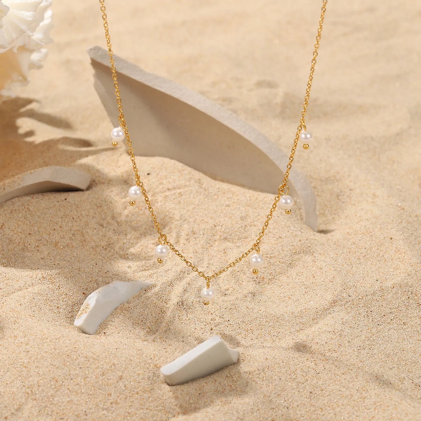 Elegant Italian Design Imitation Pearl Tassel Necklace set in 18K Gold Plating Capella Jewellery