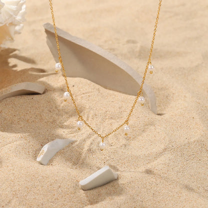 Elegant Italian Design Imitation Pearl Tassel Necklace set in 18K Gold Plating Capella Jewellery