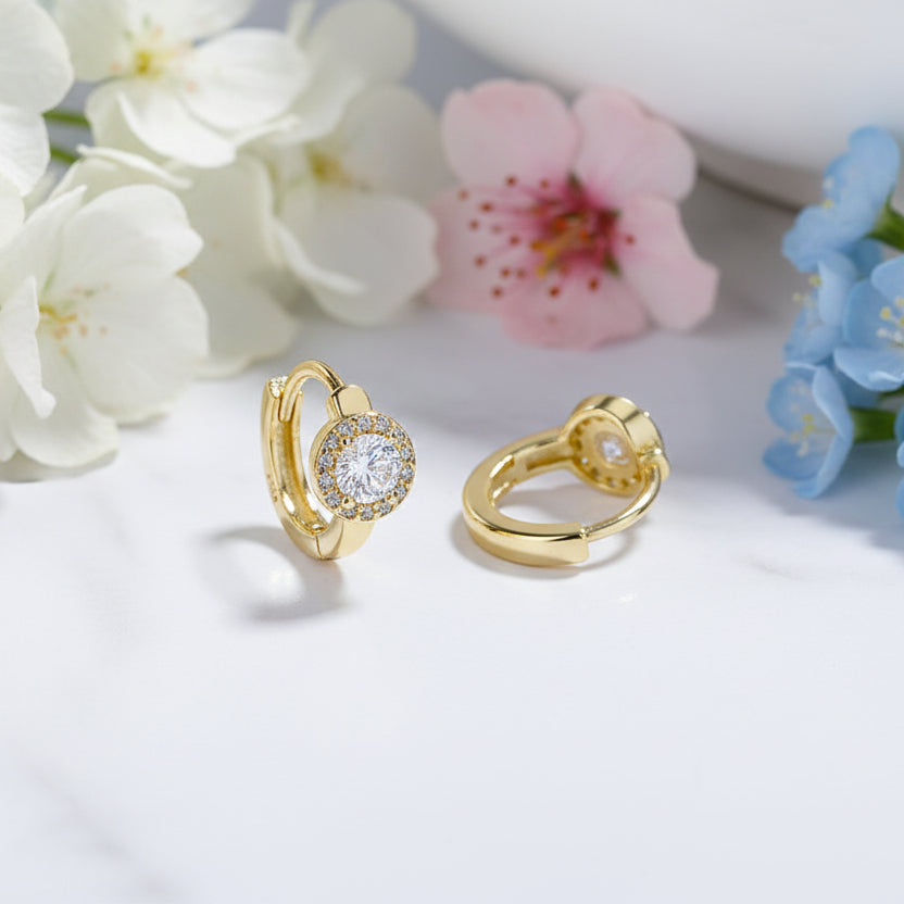 Italian Square / Round Design Natural Zircon Gemstone Earrings set in Platinum Plated 925 Silver