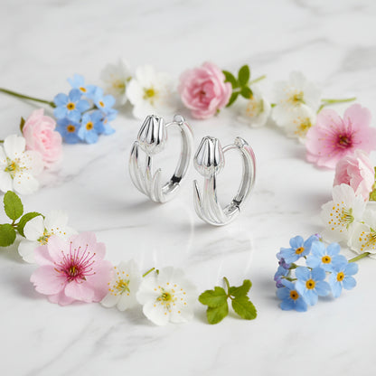 European Tulip Inspired Design Earrings set in Platinum Plated 925 Pure Sterling Silver Capella Jewellery