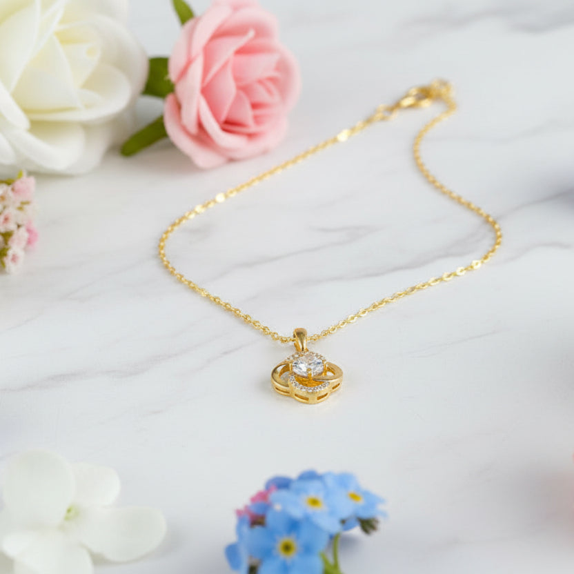 Lucky Charm 1 Carat Natural Zircon Charm Necklace set in 18K Gold plated 925 Silver