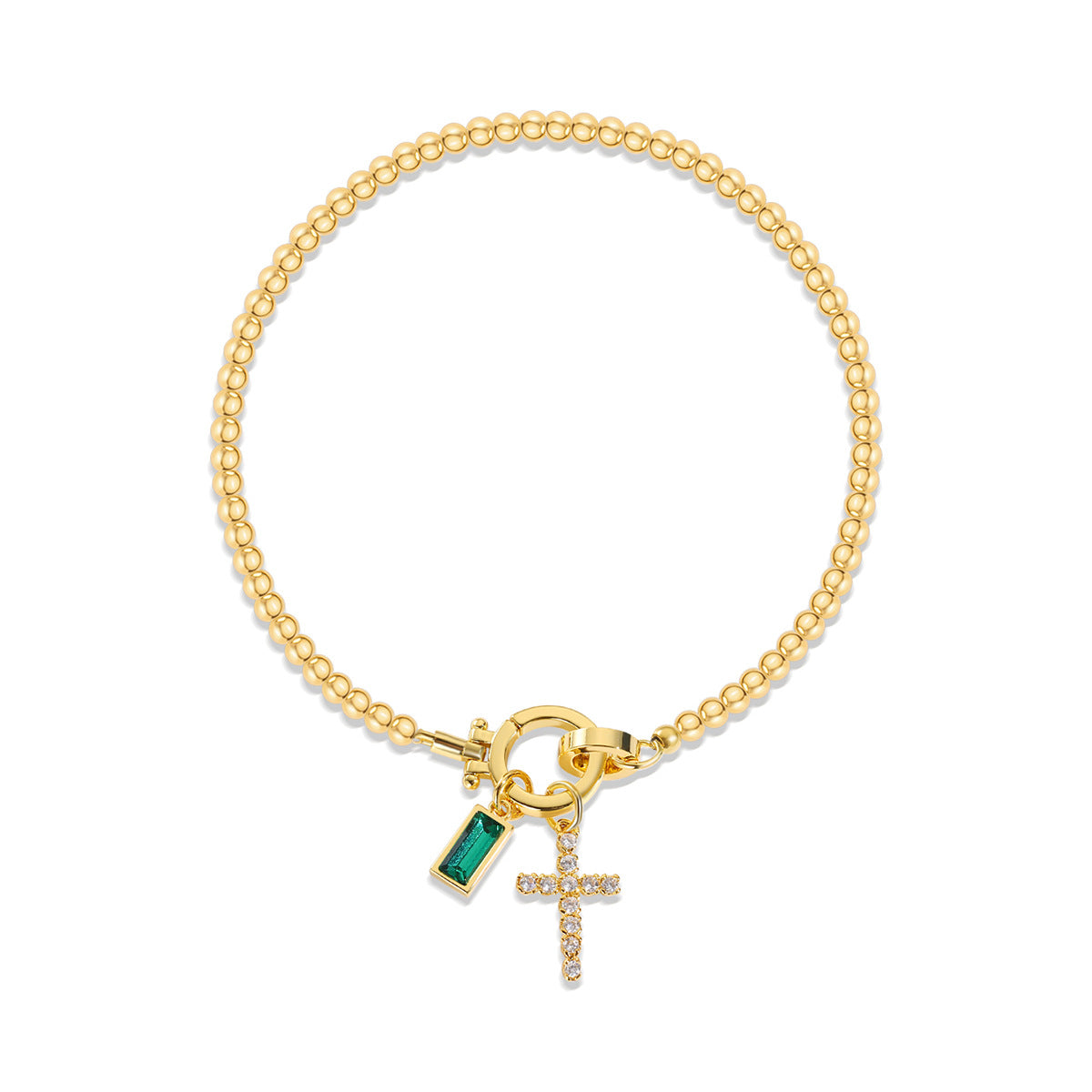Holy Christian Cross Birth Stone Natural Zircon Gemstone Charm Bracelet set in 18K Gold Plating Capella Jewellery