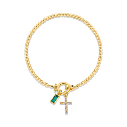 Holy Christian Cross Birth Stone Natural Zircon Gemstone Charm Bracelet set in 18K Gold Plating Capella Jewellery