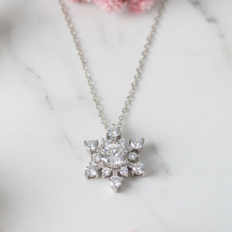 Winter Snowflake Pendent 1.8 Carat Moissanite Necklace set in 18K Gold Plated 925 Silver (GRA) Capella Jewellery