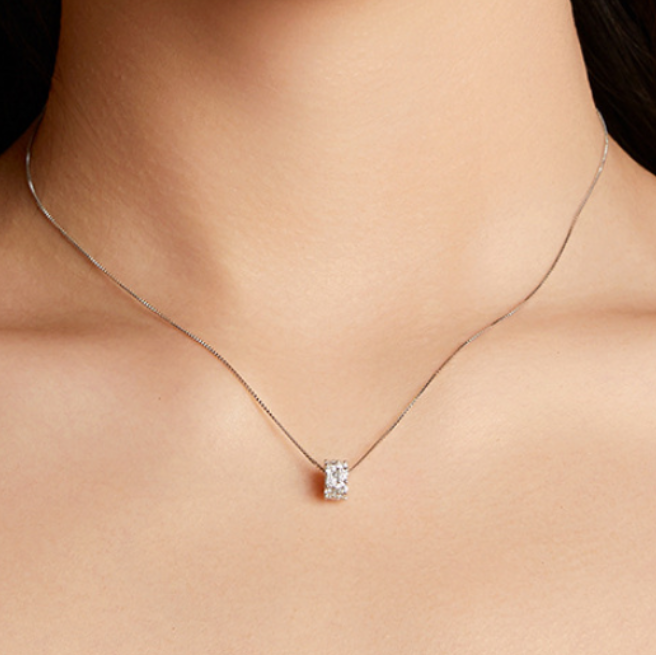 Korean Design Small Waist Micro Inlaid Moissanite Diamond Necklace set in 925 Silver (GRA)