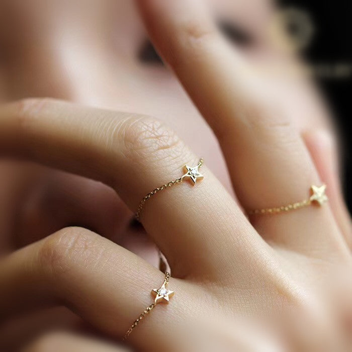 Exquisite Five-Pointed Star Ring 0.02 Carat True Mined Diamond set in Pure 18K Solid Gold (GRA)