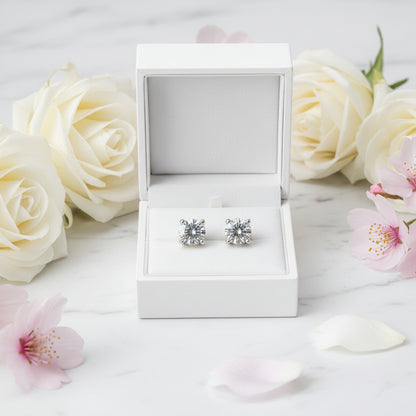 Classic Four-Claw 1 Carat Moissanite Earrings set in Platinum plated 925 Silver (GRA) Capella Reya pic 2