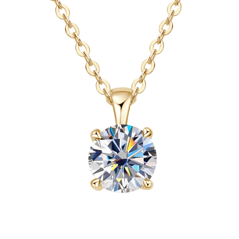 Four Claw 1 Carat Moissanite Diamond Pendent Necklace set in 18K Gold Plated 925 Silver (GRA)