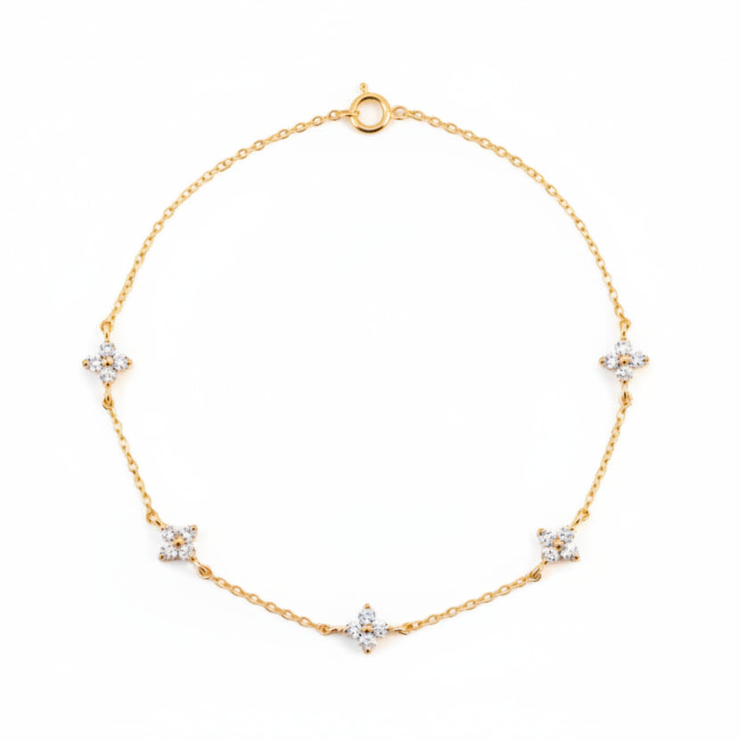 Four Leaf Clover Natural Zircon Gemstone Bracelet set in 18K Gold Plated 925 Sterling Silver Capella Jewellery